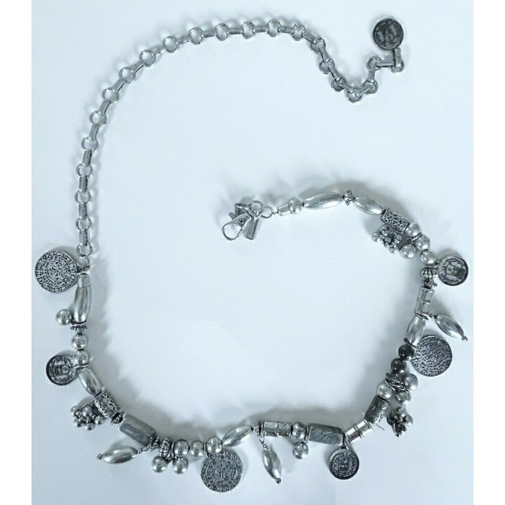 Chico's Parker Silver-Tone Coin Dangling Charms Chain Belt Size M Boho Gypsy - Picture 8 of 11